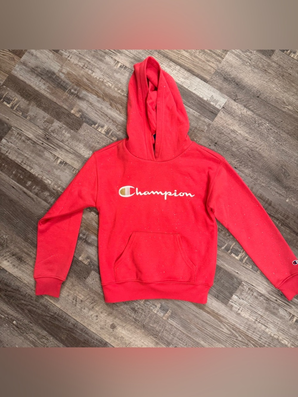 Champion Red Glitter Hoodie Youth Small (7/8) NWT Logo Sweatshirt
